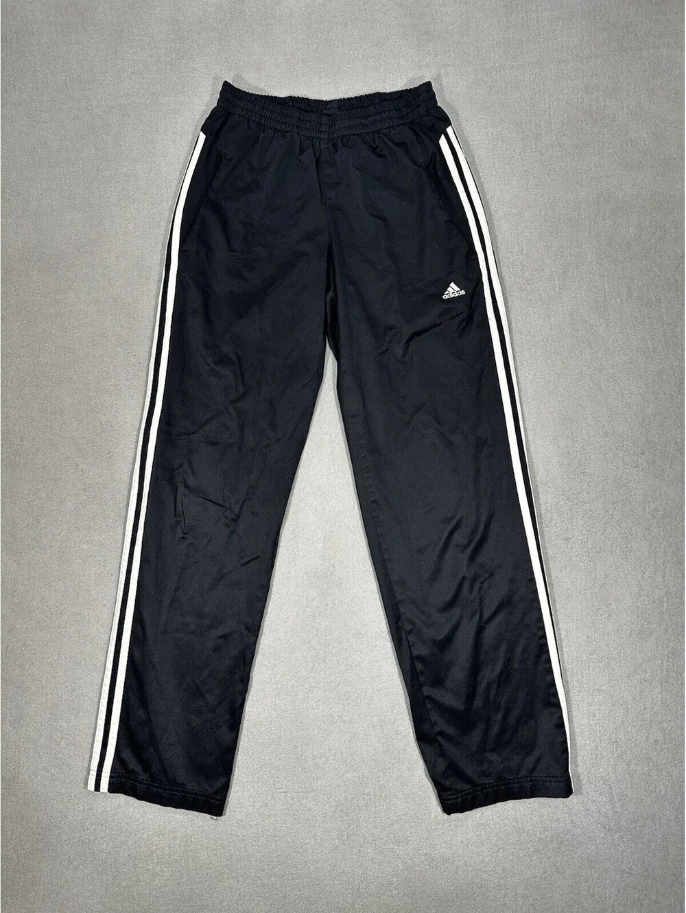 Adidas Black Track Pants 3-Stripe Athletic Joggers Zip Ankle Mens M